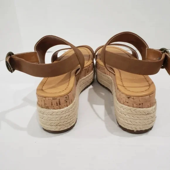 American Eagle Outfitters Double Strap Wedge Cork Espadrilles Platforms Size 6 - Picture 5 of 10
